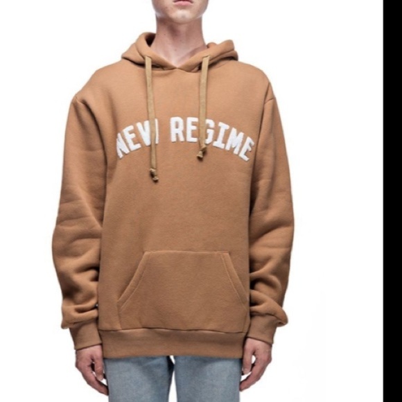 atelier new regime sweatshirt hooded campus size L tan white logo unisex - Picture 2 of 12